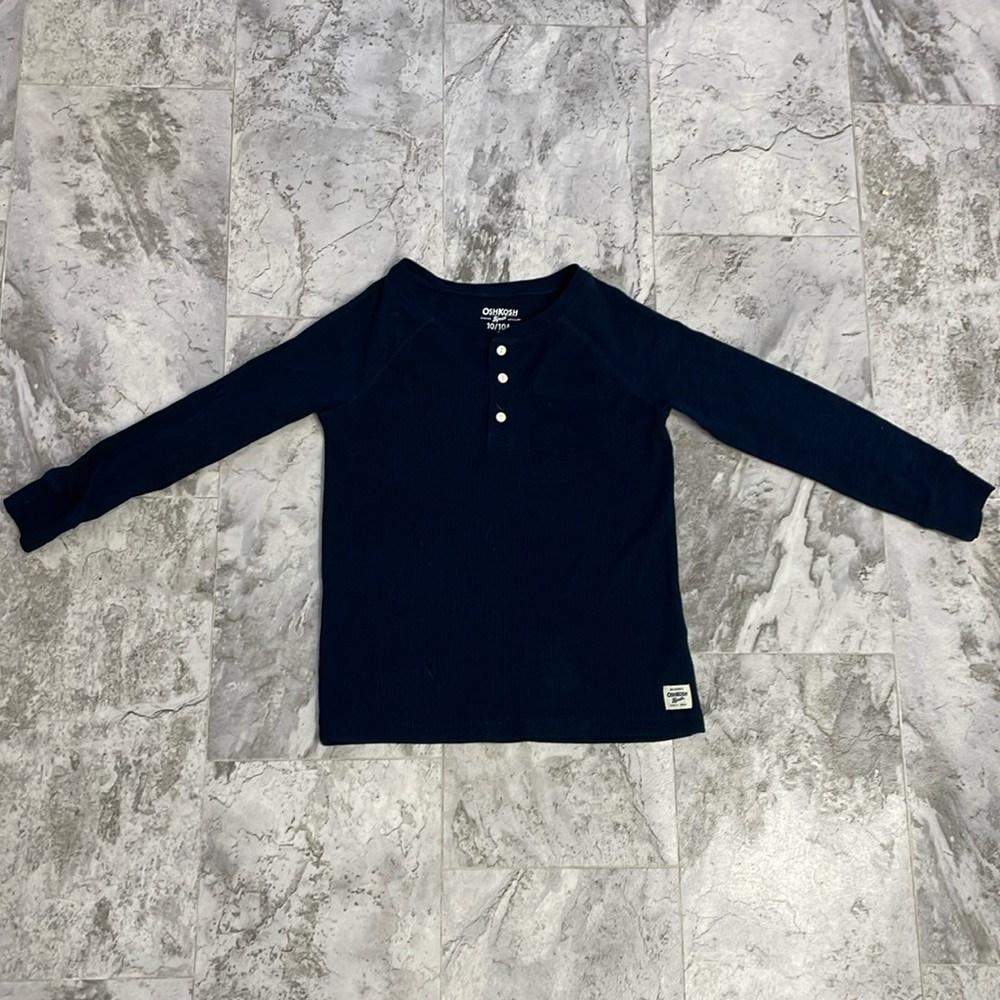 Boys Oshkosh Waffle Henley with Pocket, Navy Blue, Size 10